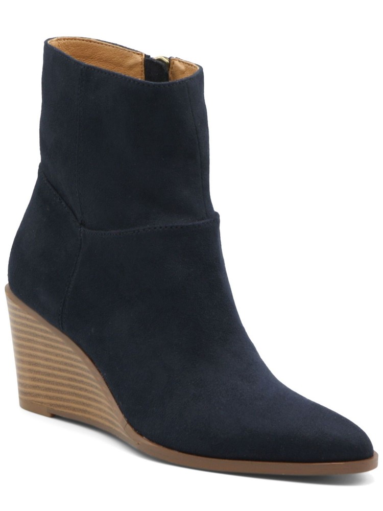 ADRIENNE VITTADINI Womens Navy Pointed Toe Wedge Zip-Up Booties 9.5