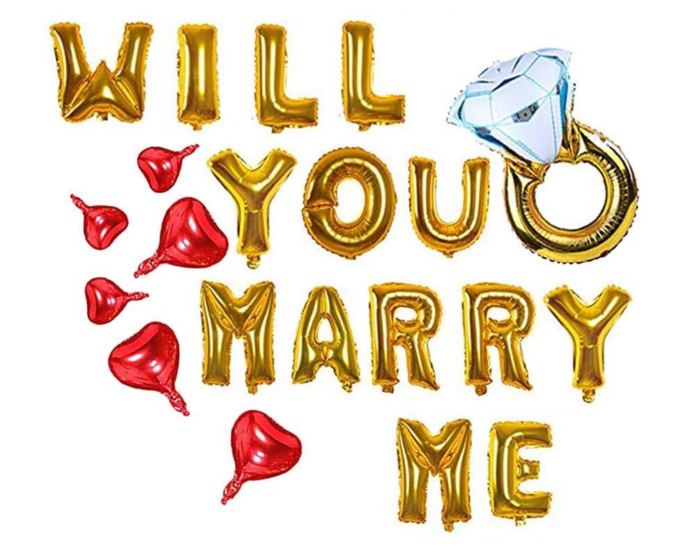 Will You Marry Me Letter Balloons Banner, 16inch Gold Letter Foil Balloons Re...