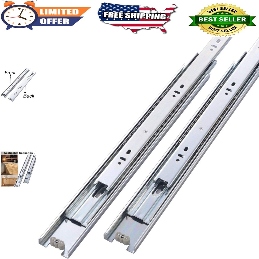 10 Inch Full Extension Side Mount Drawer Slides - 10 Pairs Silver Finish-image