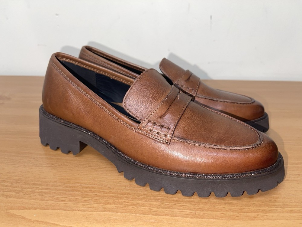 Ara High Soft Women Brown Penny Loafers Lug Sole Shoes Size 8.5