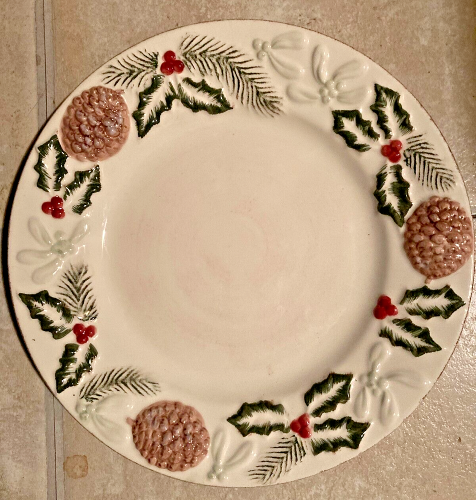 Stonelite Holly Pinecone Ceramic Serving Platter CHRISTMAS, 10.5