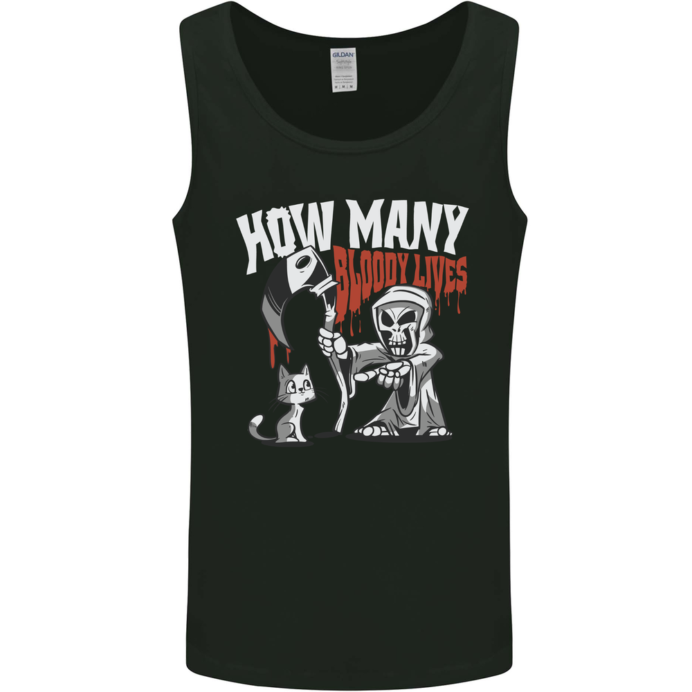 Cat Grim Reaper and 9 Bloody Lives Funny Mens Vest Tank Top