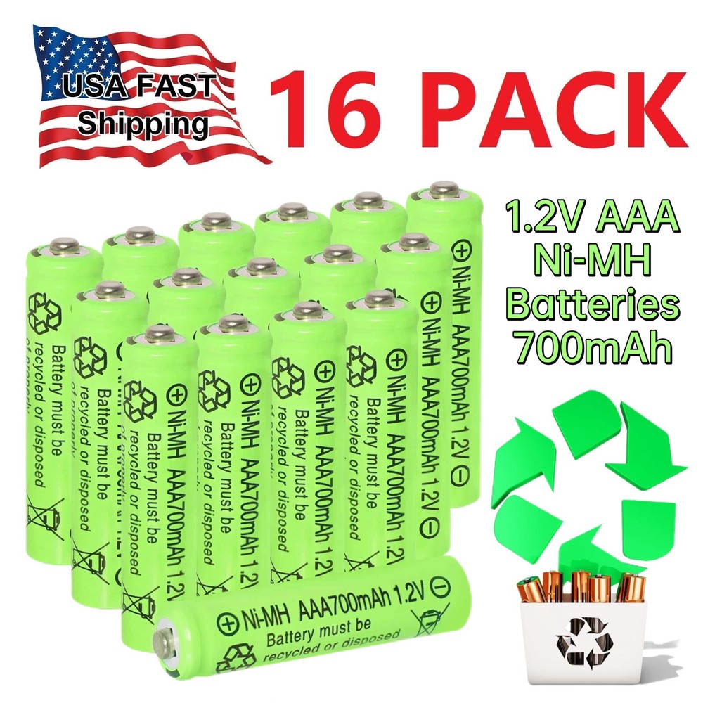 16 Pcs Ni-MH 1.2V AAA Rechargeable Batteries 700mAh High Capacity Battery Cell