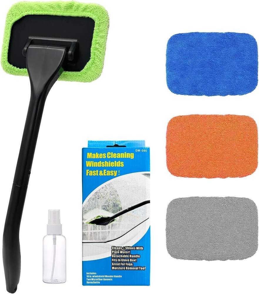 Car Windshield Cleaning Tool with 4 Reusable Microfiber Pads