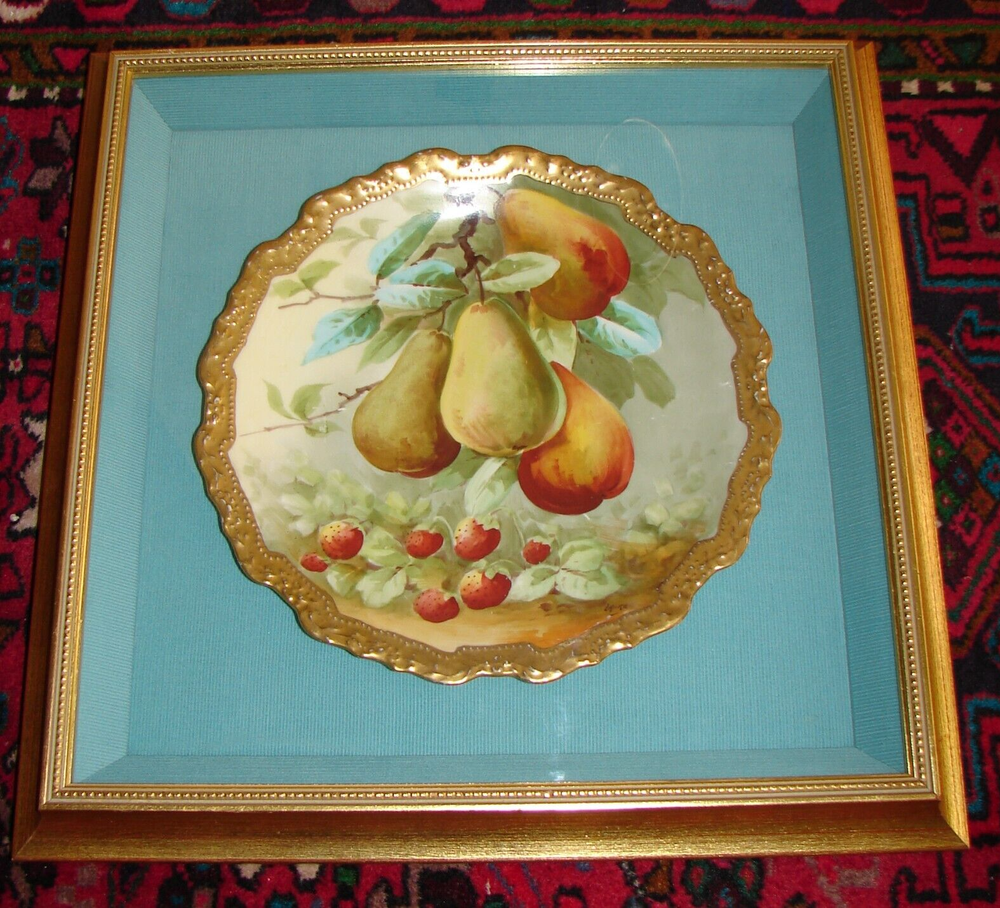 Framed Limoges France Hand Painted Porcelain Cabinet Plate artist signed 11 1/4