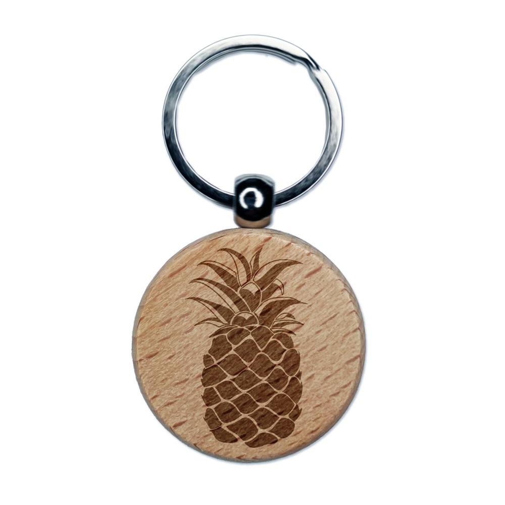 Pineapple Engraved Wooden Keychain Charm with Fruit Art Design  