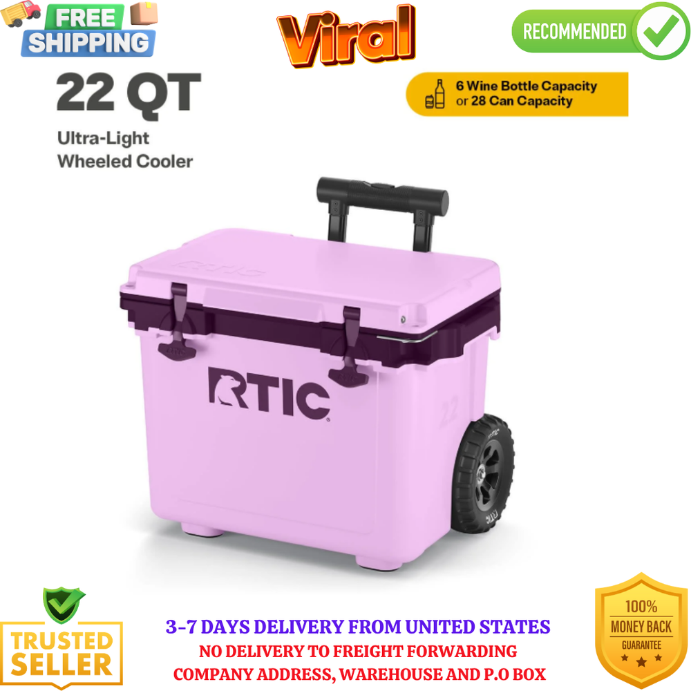 RTIC 22 QT Ultra-Light Wheeled Hard-Sided Ice Chest Cooler, Fits 28 Cans, 6 Wine