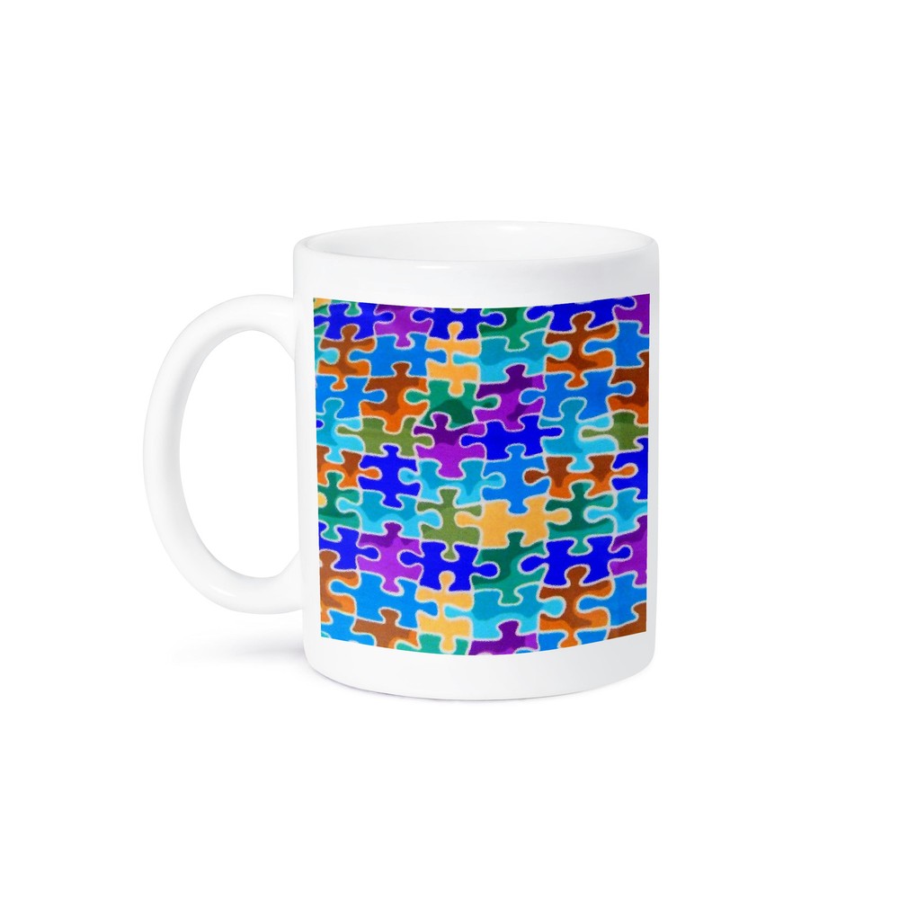 3dRose, Blue Violet Green Yellow Puzzle Pieces, Mug
