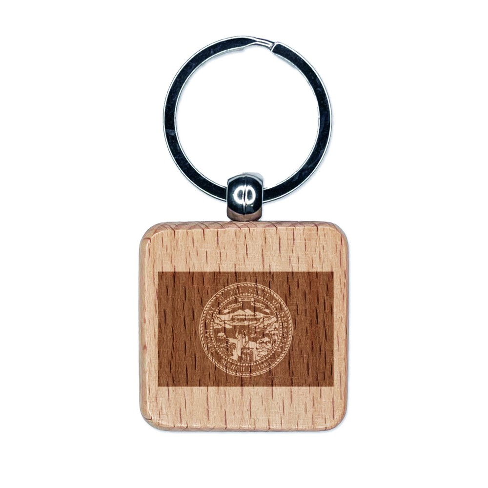 Nebraska State Flag Engraved Wood Square Keychain Tag Charm