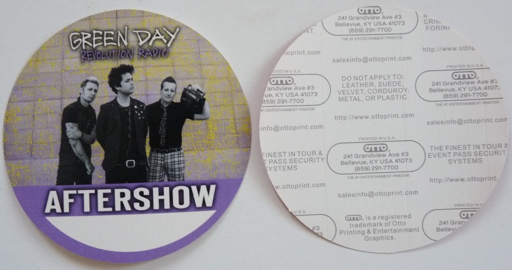 Green Day Revolution Radio Tour Concert Purple After Show Backstage Pass D4