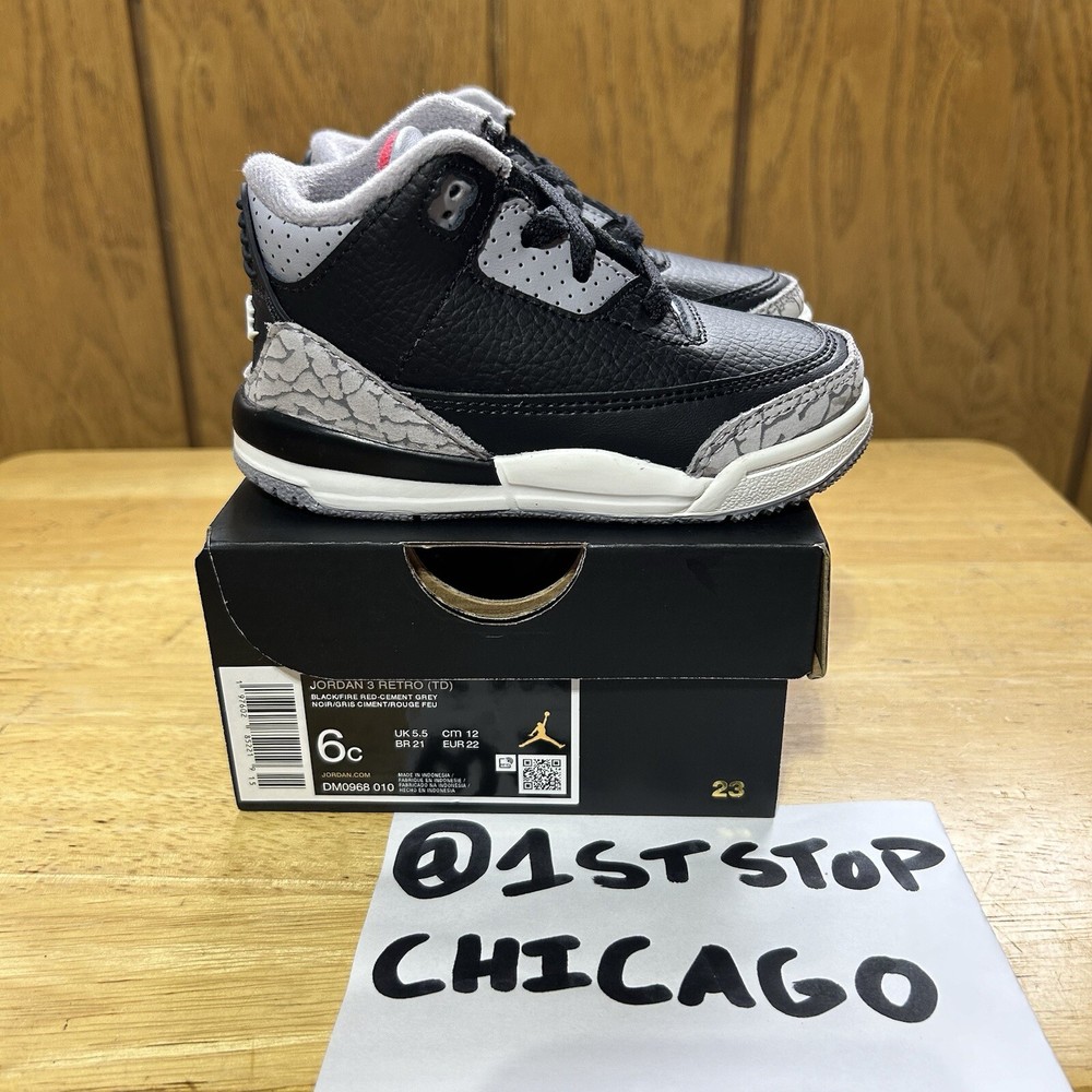 Nike Air Jordan Retro 3 Black Cement Toddler TD Size 6C DM0968-010 2024 NEW