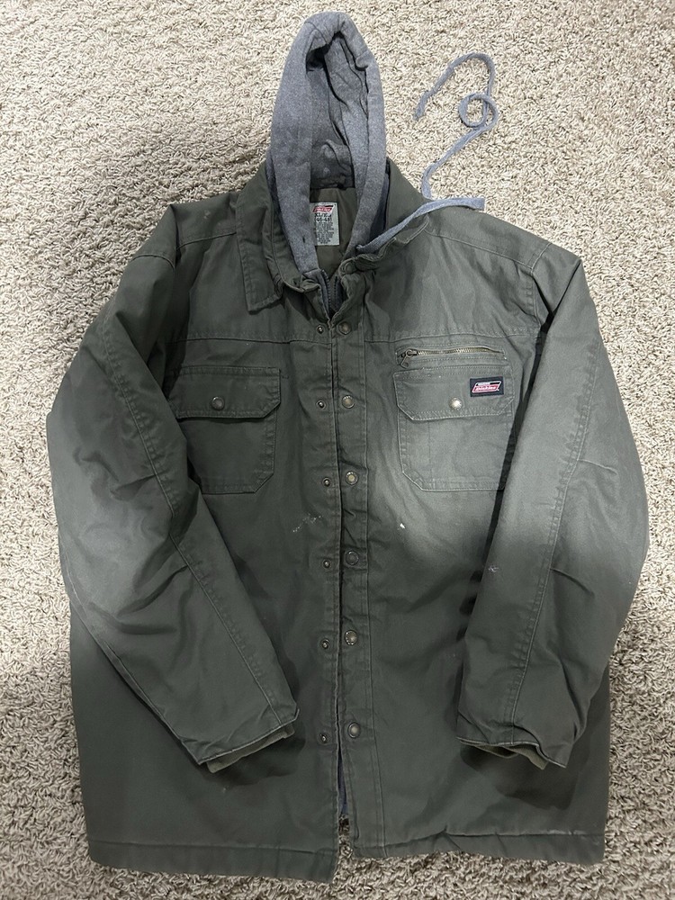 Dickies Insulated Hooded Canvas Work Jacket for Men in Green Size XL with Zip