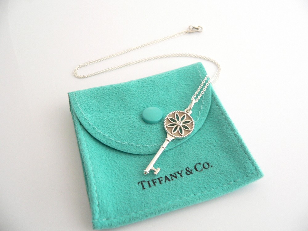 Tiffany Co Diamond Daisy Key Necklace Nature Pendant 18 In Chain Silver Gift Art