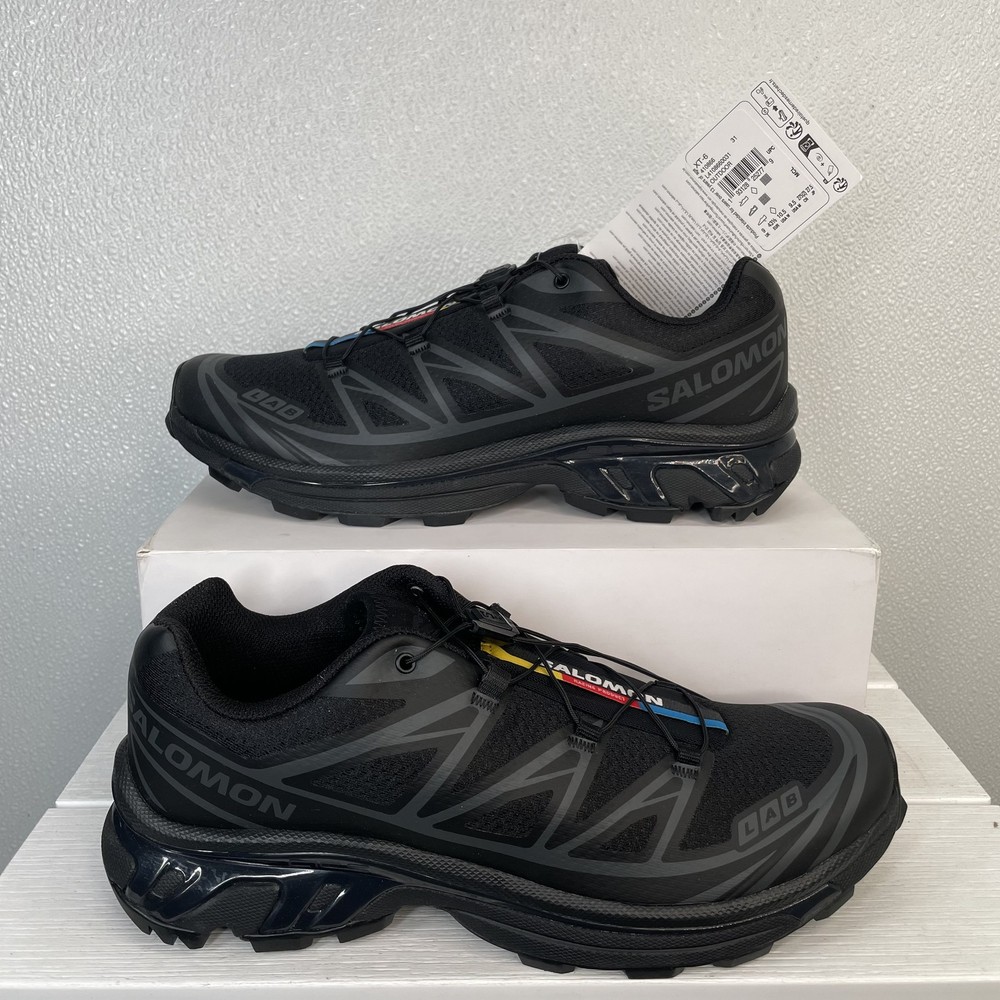 Salomon Unisex Size M9.5 W10.5 XT-6 Athletic Sneaker Phantom Black Cord Lace