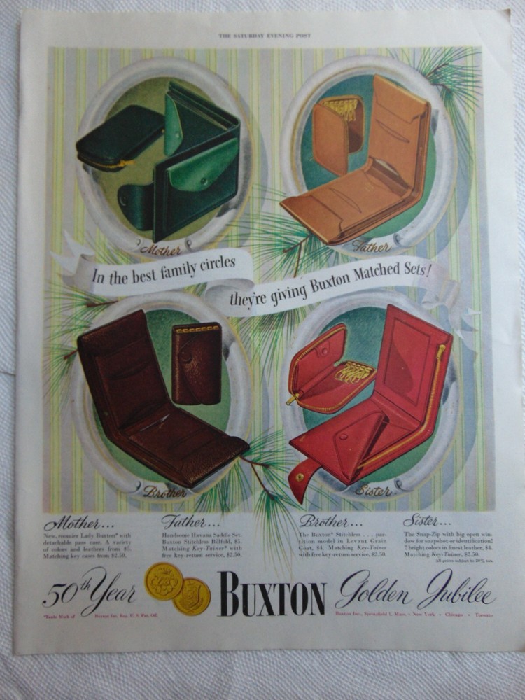 1948 BUXTON BILLFOLD SETS 50th Year vintage art print ad
