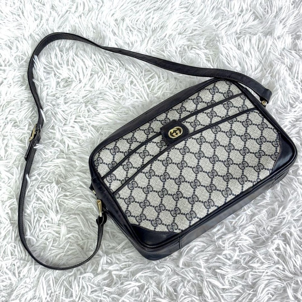 Gucci GG Interlocking PVC Shoulder Bag Black Navy Used 10x7 Inches