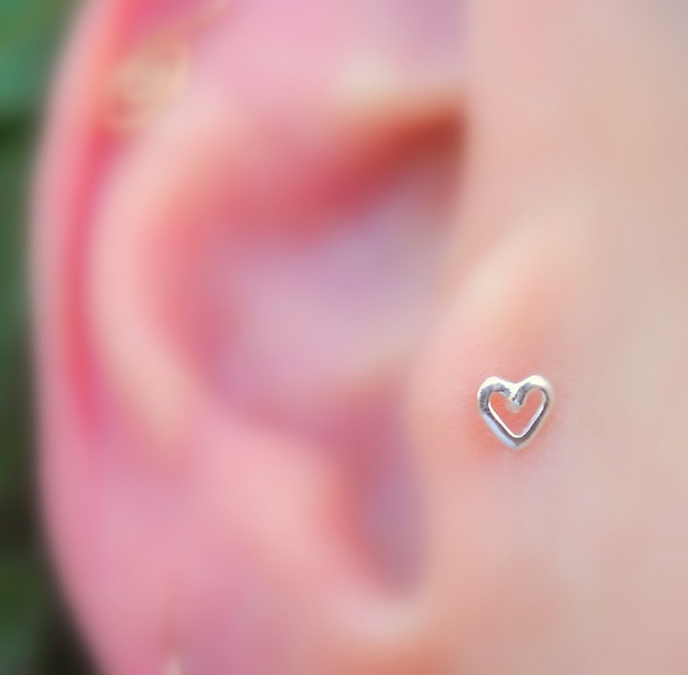 Handmade Tragus Earring Nose Ring Piercing Sterling Silver Valentine Heart Stud
