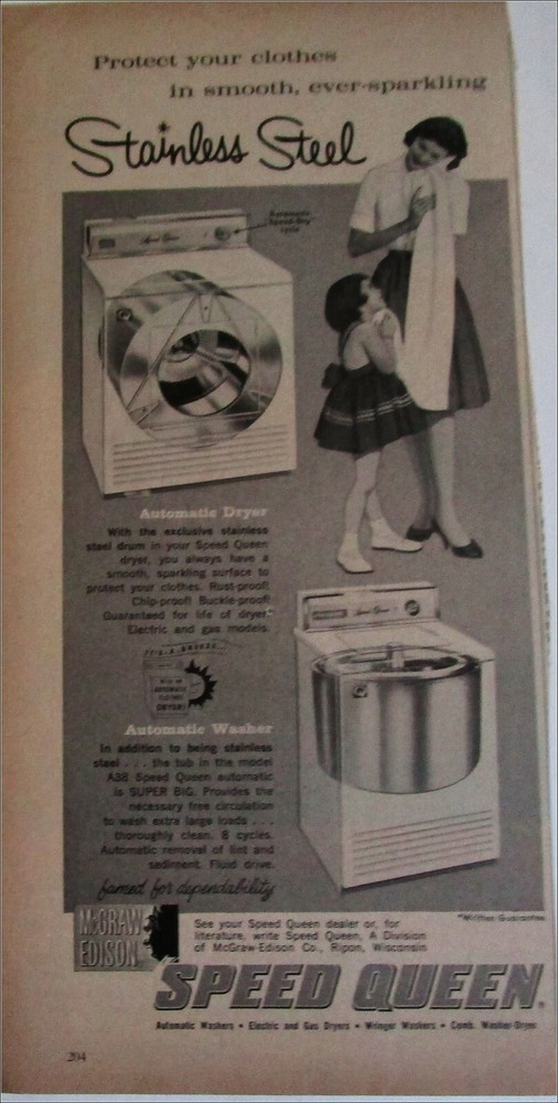 1962 Speed Queen Washer  & Dryer ad