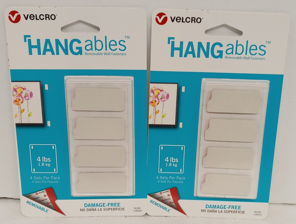 Lot of 2 Velcro Hangables Removable Wall Fasteners  4 Sets Each # 95181