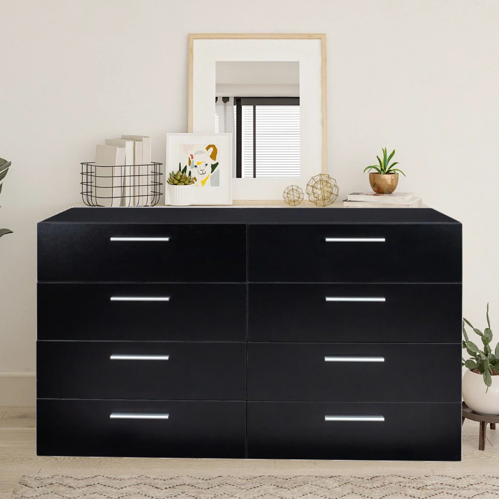 Black 8-Drawer Double Dresser for Bedroom Storage Cabinet Organizer-image