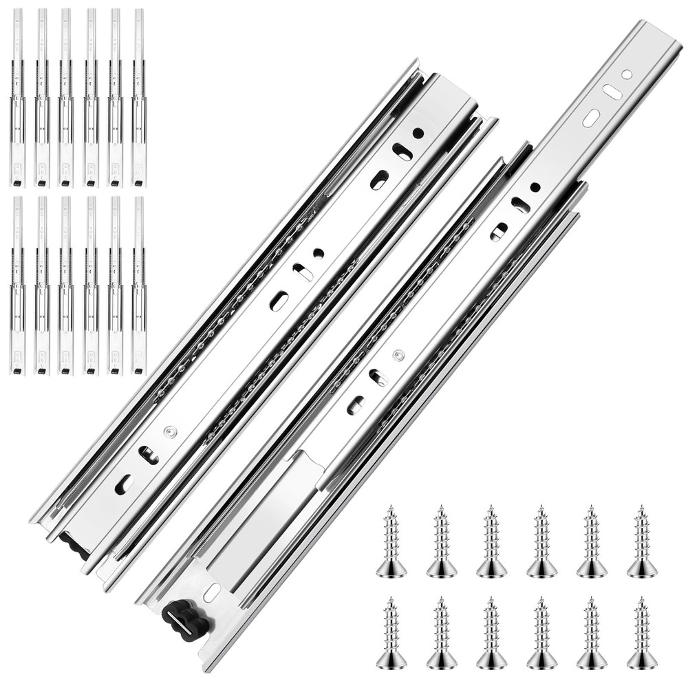 16 Inch Ball Bearing Drawer Slides 6 Pairs (12pcs) - 100LB Capacity Full Extension Heavy Duty