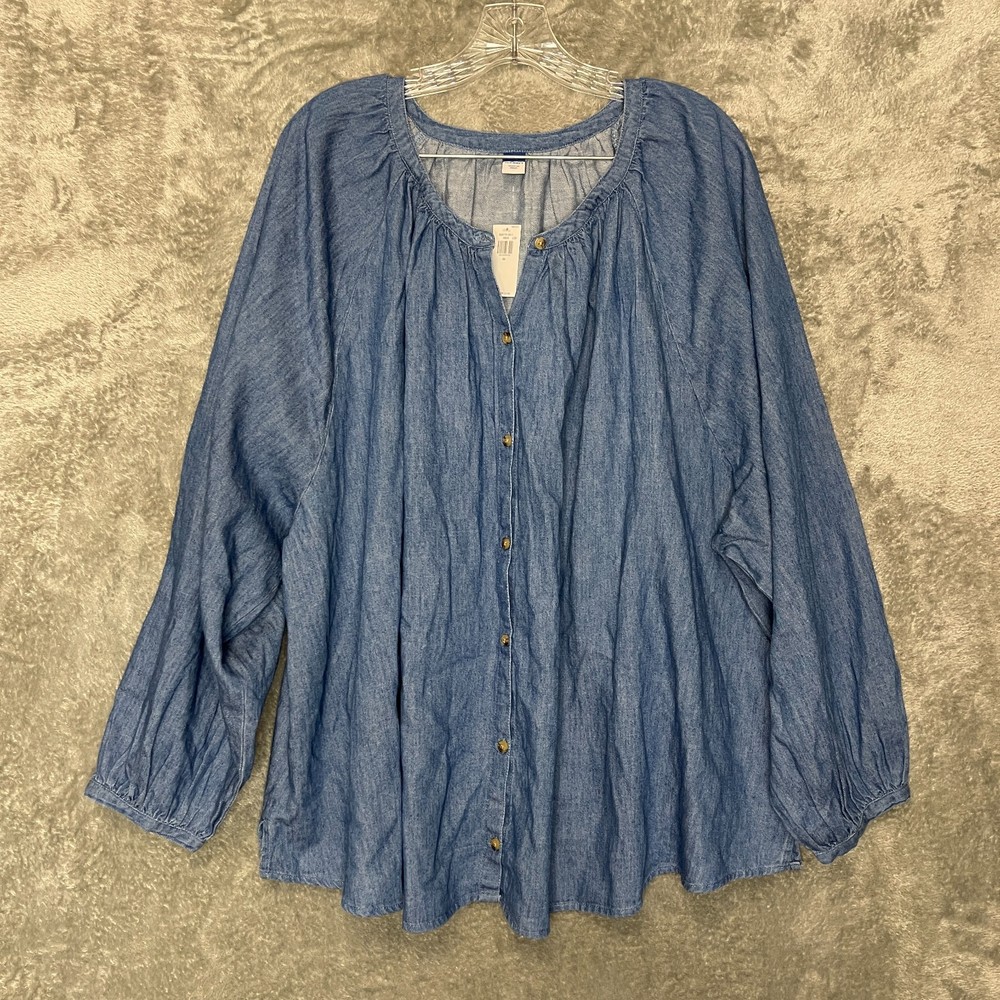 Old Navy Women Lightweight Classic Relaxed Button Front Poet Chambray Blouse 3X
