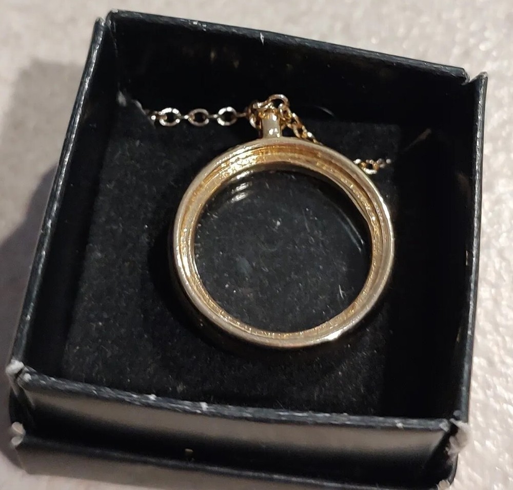 NRC Open Circle Necklace Fully Inlaid with  clear glass Goldtone  chain  18