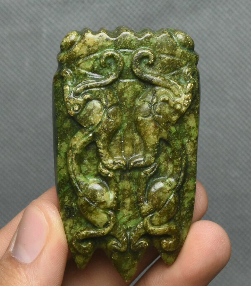 7CM Rare Hongshan Culture Antique Green Jade Dragon Pixiu Cicada Pendant