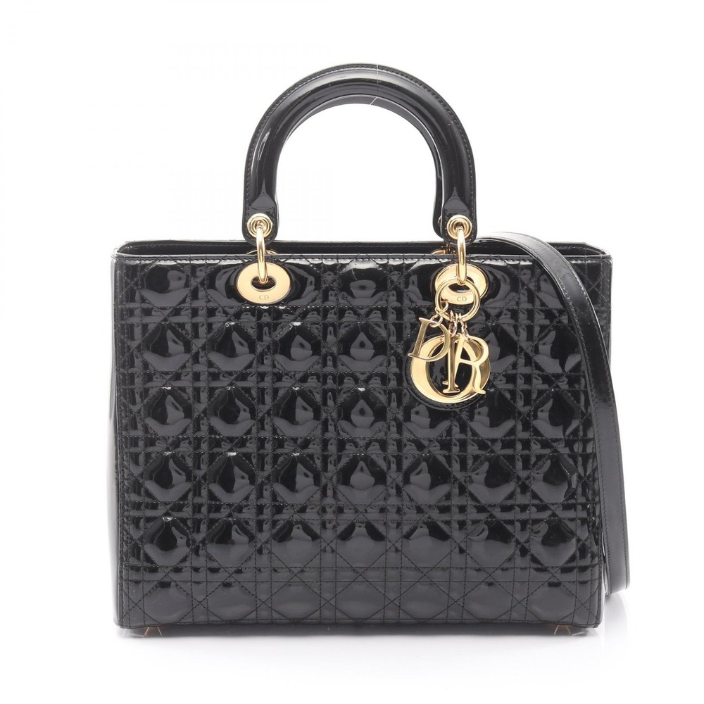 Christian Dior Lady Dior Large Cannage Shoulder tote Handbag Patent leather BK