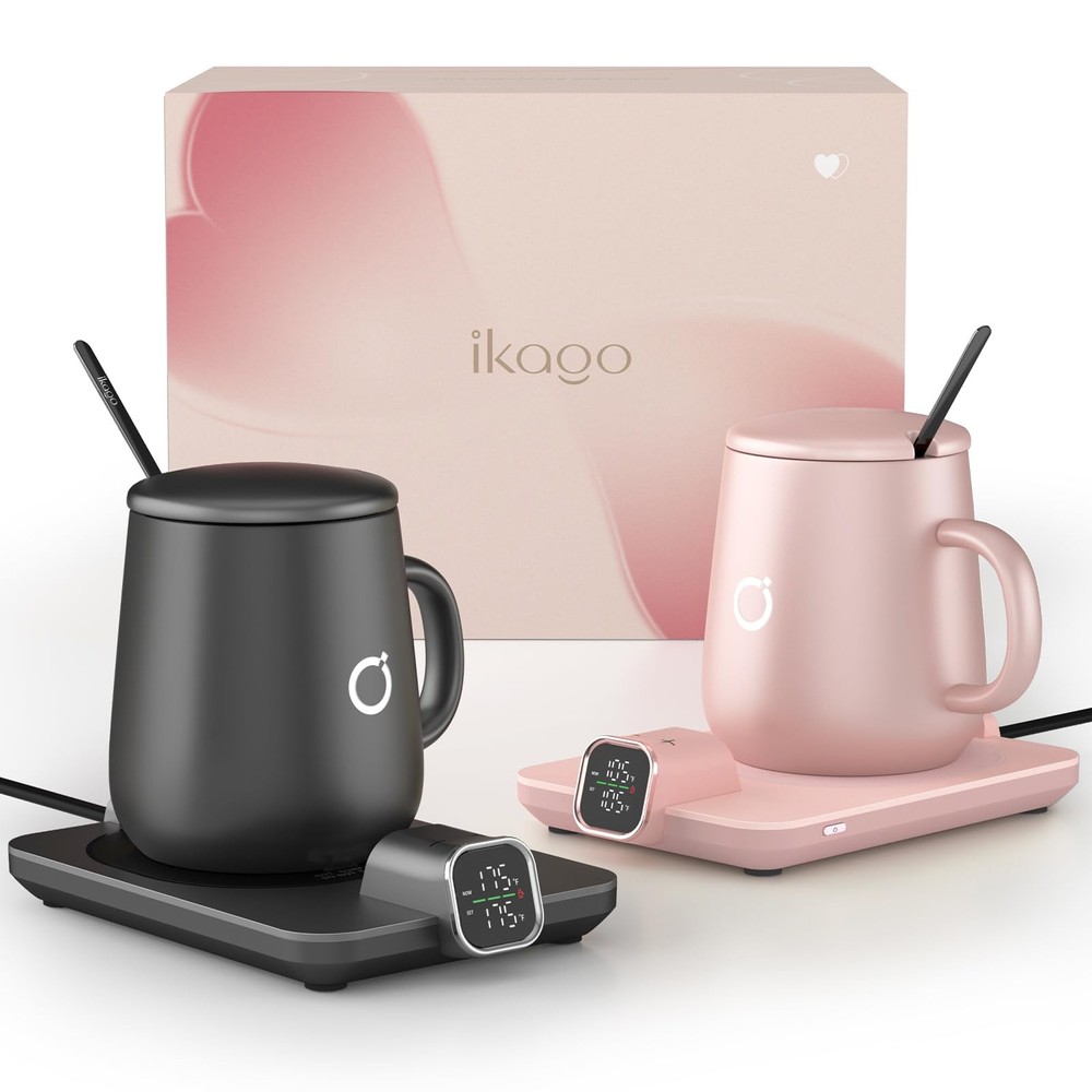 2Pcs Heated Coffee Mug Warmer & Mug Set - Heated Mug Warmer Plates with Auto ...