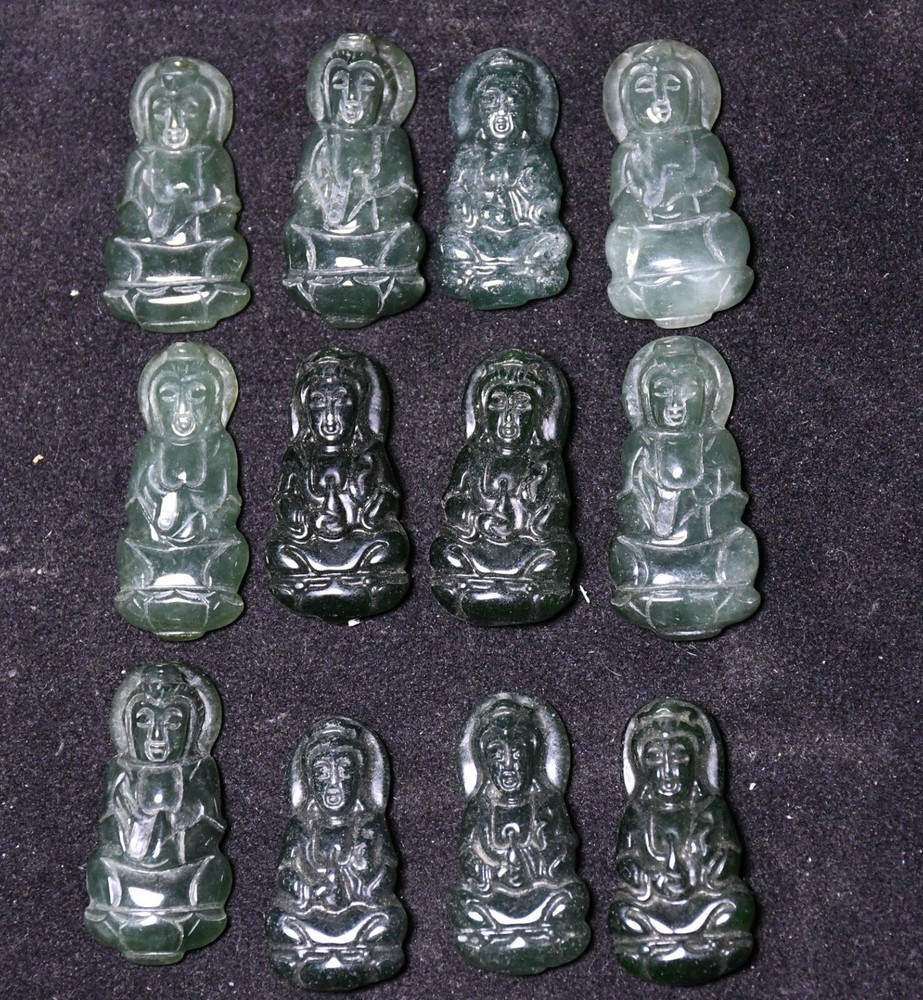 3CM China Jadeite Emerald Carved Kwan-yin Bodhisattva Goddess Amulet Pendant Set