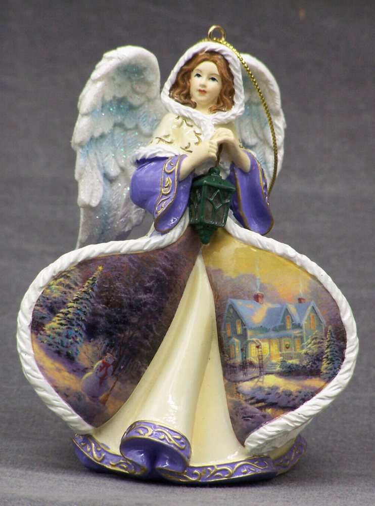 Thomas Kincade Purple Robe Winter Angels Christmas Ornament