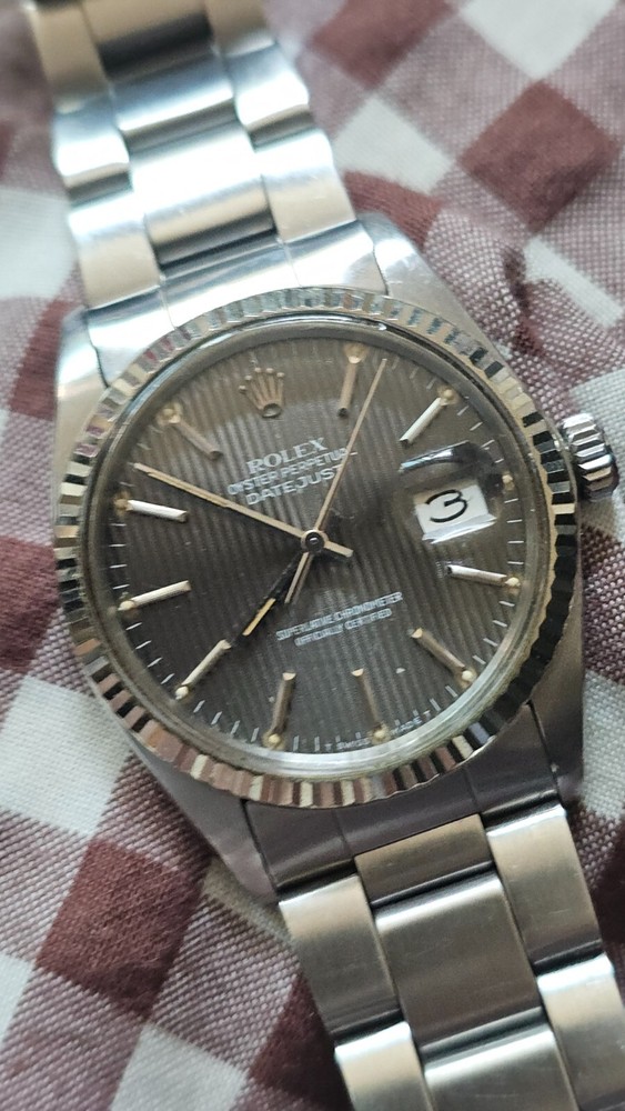 Vintage Rolex Datejust 16014 Men's Automatic Watch with Tapestry Gray Dial 1981