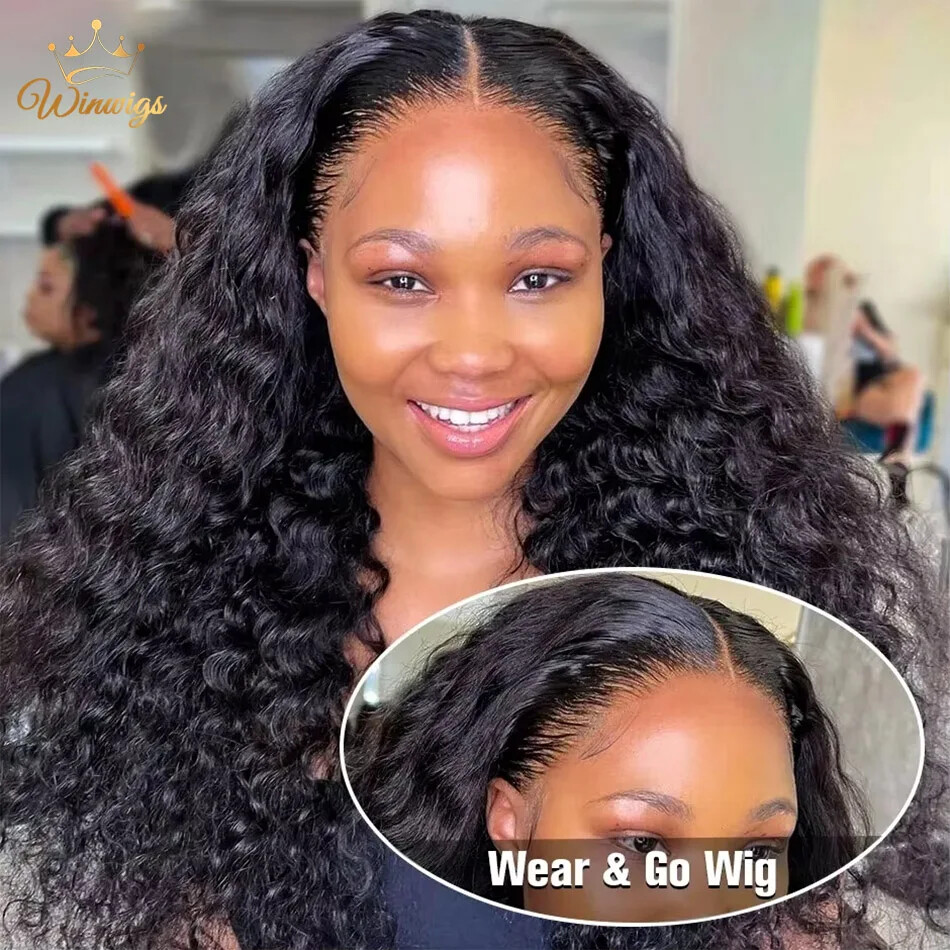 Deep Wave HD Lace Glueless Wig Pre Plucked Curly Human Hair with Pre Cut