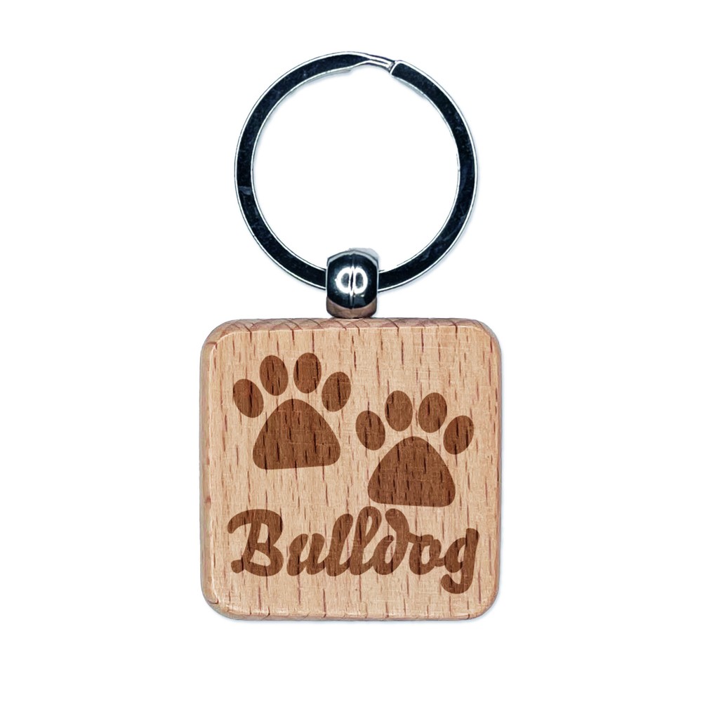 Bulldog Paw Print Engraved Wooden Keychain Charm for Dog Lovers