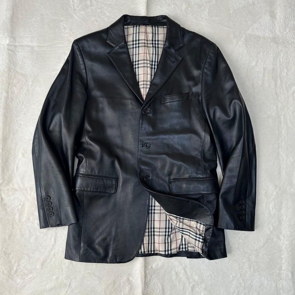 Burberry Black Label Leather Coat 42cm Nova Check Tailored Jacket Used