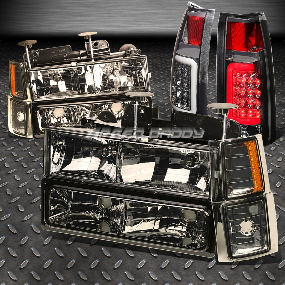 SMOKE 8PC HEAD+BUMPER+CORNER+CHROME SMOKE 3D LED TAIL LIGHT FOR GMT400 CHEVY C10