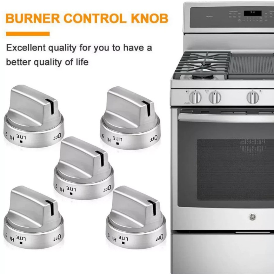 5 P Stainless Steel Look Control Knob Kits For GE Gas Range Stove WB03X24818*&&