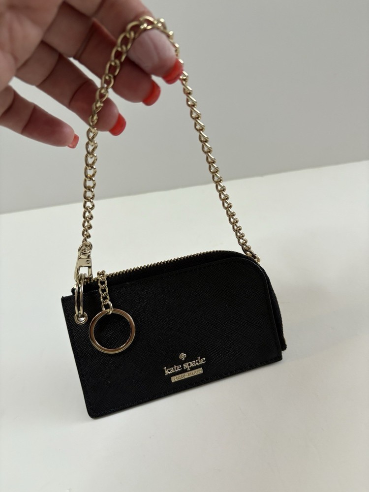 Kate Spade Black Saffiano Leather Card Holder with Keychain and Strap EUC  