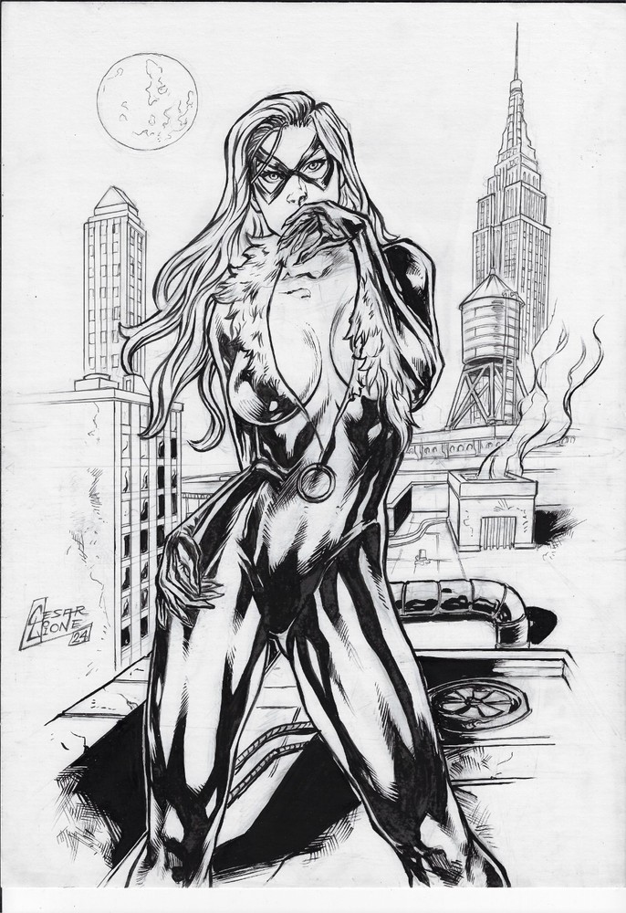 Black Cat 11x17 original comic art by Cesar Lione - TramaStudio