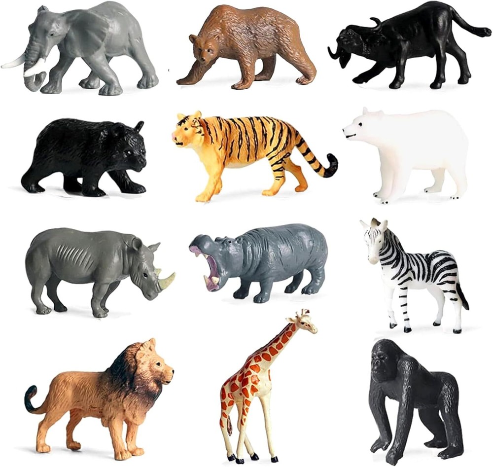 RUSON 12 Pcs Mini Safari Animals Figures Toys, Realistic Jungle Zoo Animal...