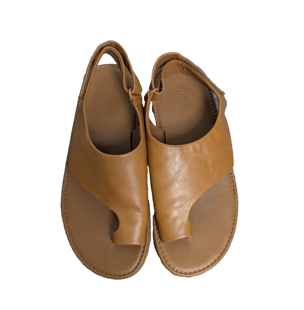 Vince Leather Sandals Womens 8.5 Olsen Comfort Toe Loop Slingback Boho Brown