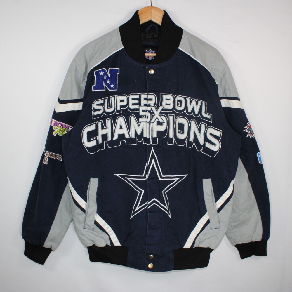 Dallas Cowboys Super Bowl Champions Varsity Snap Jacket Mens Large Navy NFL USA