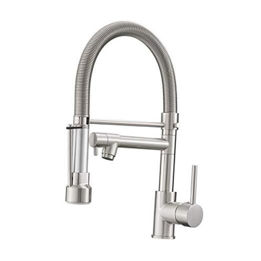 Pull Down Single Handle Spring Brushed Nickel Kitchen Faucet with Lock Sprayer