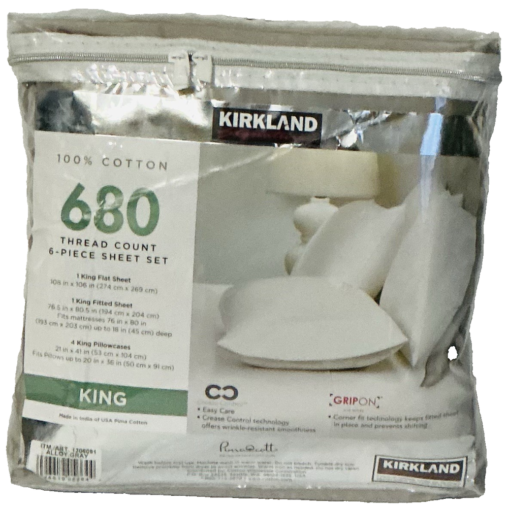 Kirkland Signature 680 Thread Count 5-Piece Pima Cotton  Set King ALLOY GRAY