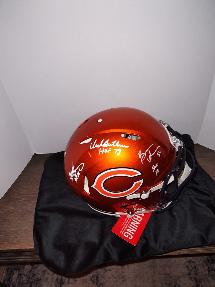 Dick Butkus Mike Singletary Urlacher w/ HOF Signed Chicago Bears Helmet Beckett