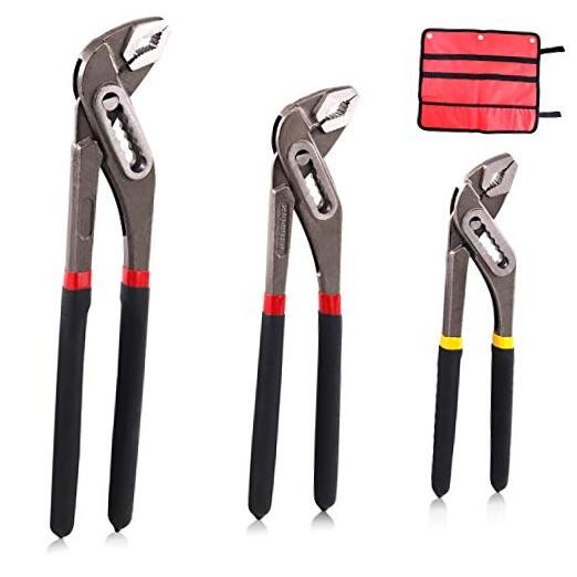 3Pcs Heavy Duty Adjustable Water Pump Pliers Set Quick Release Groove Slip
