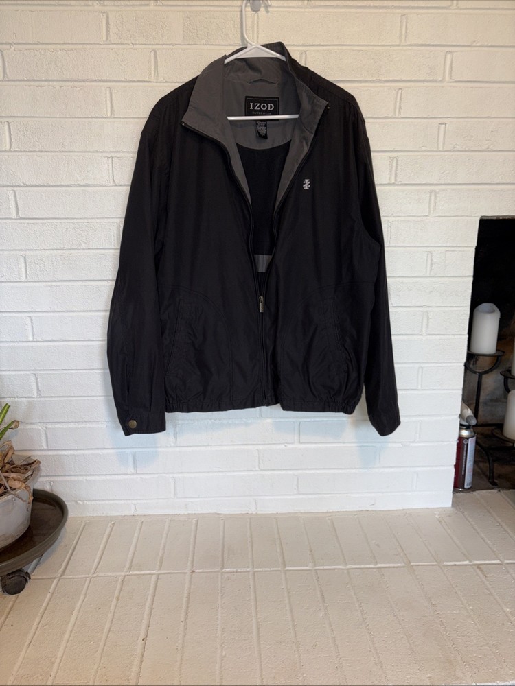 Izod Men’s Black Outerwear Lightweight Windbreaker Jacket Size Large