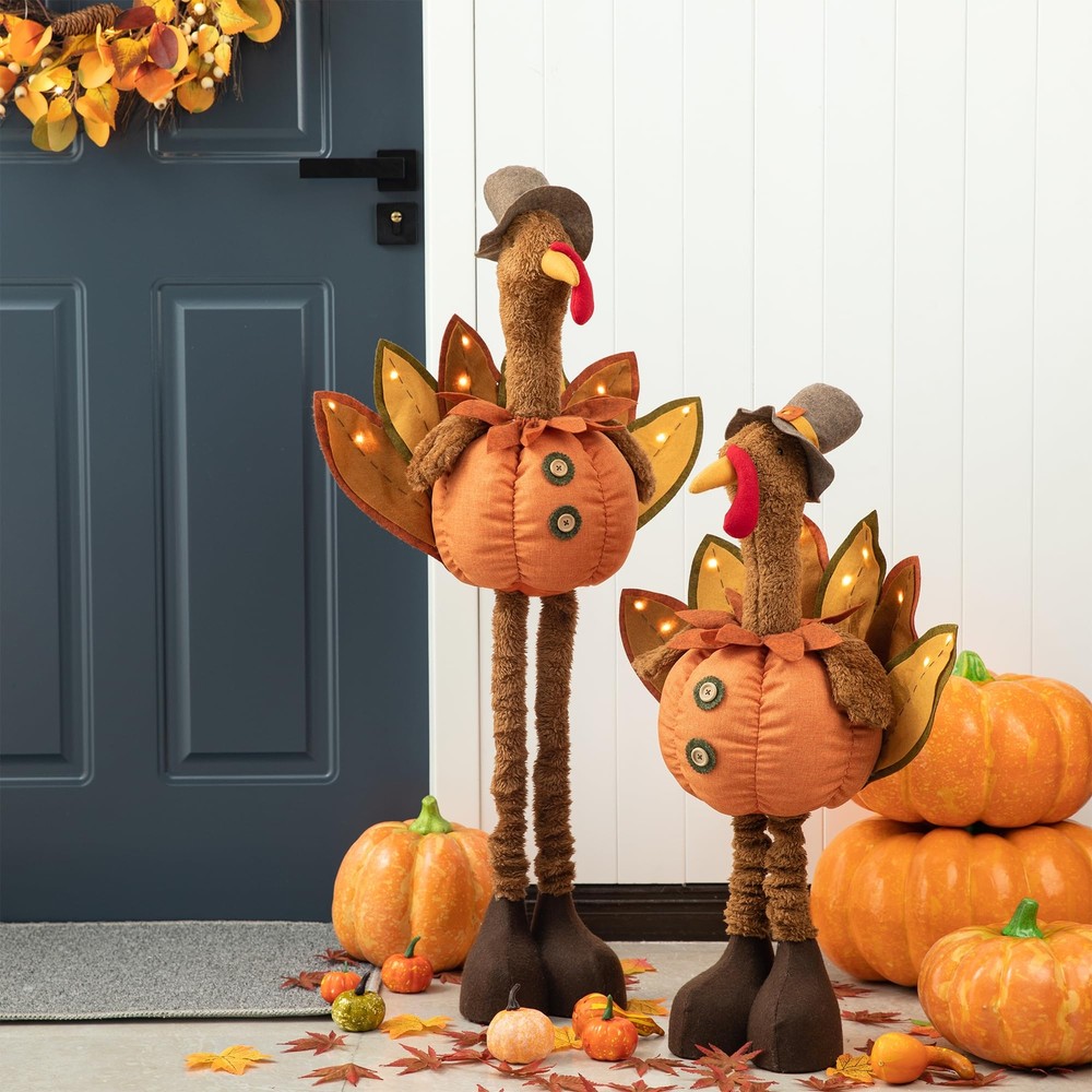 Thanksgiving Porch Decor Handmade Fabric Turkey with Telescoping Legs for Aut...