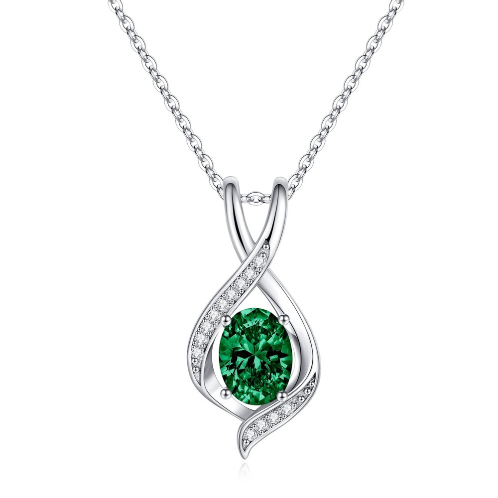 Mothers Day Gifts - Birthstone Necklaces for Women, Oval Created Emerald Neck...-image